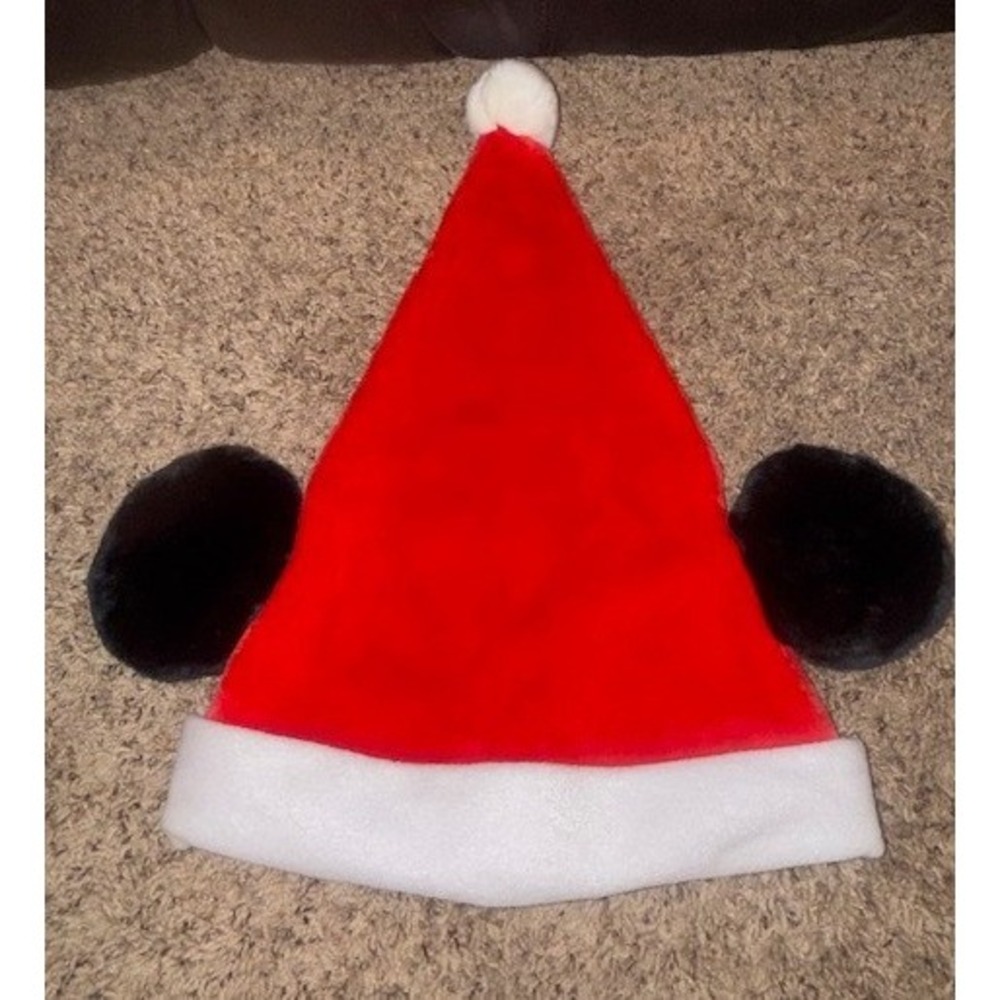 Disney Mickey Mouse Santa Hat Adult Red White Black Ears Christmas Holiday Plush